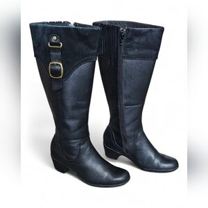 Clarks Women’s Black Leather Knee-High Boots with Buckle Size 6M